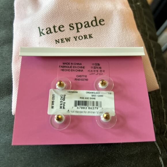 Kate Spade 2 Set Crystal Earrings & Fauz Pearl Gold Tone Post New Pouch $68 Lot - Picture 2 of 3
